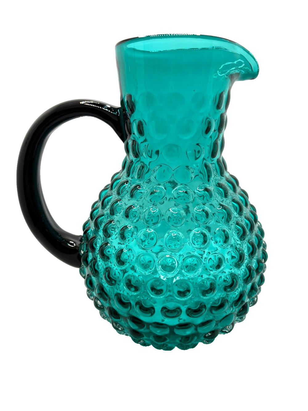 Vintage Hobnail Pitcher With Black Handle Mint Condition 10" Tall
